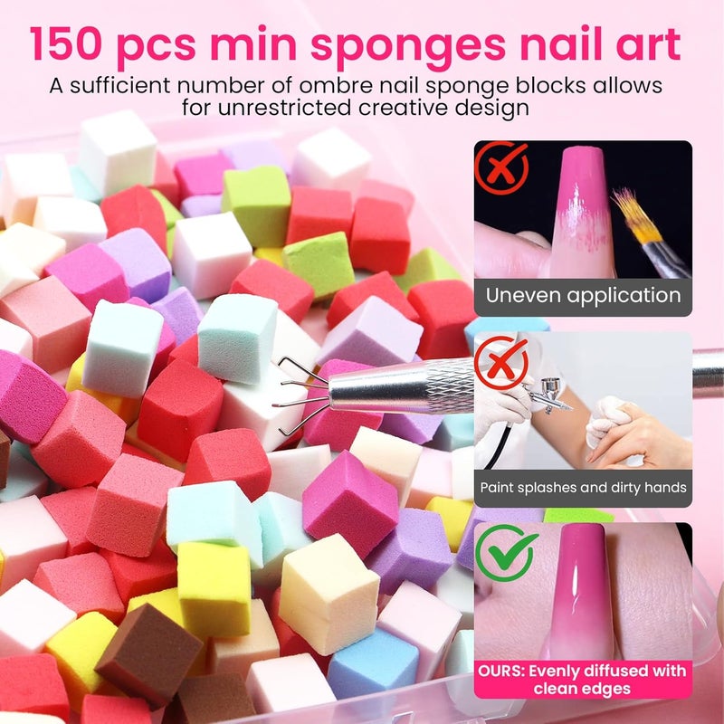 ESUOHYM 150 PCS Nail Sponges For Ombre Nail Art Supplies Brushes Design Tools Nail Tech Must Haves Accessories With 1 PCS Grab Pen for Salon And Home (Colorful, Medium Pack) - Image 2